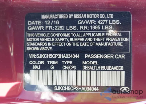 2017 Infiniti Qx30 Sport z USA, uszkodzony, nr VIN SJKCH5CP3HA034044